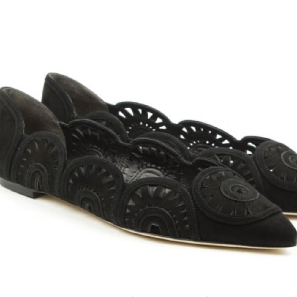 Tory Burch Black Suede Cutout Pointed Toe Flats